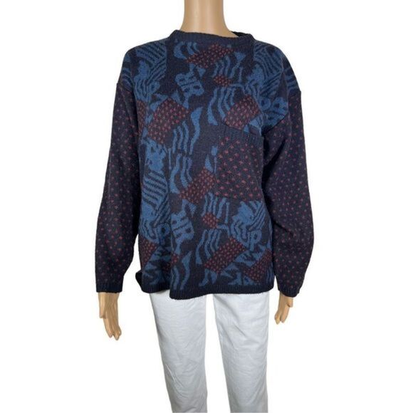 Vintage French Connection Women's Mixed Print Crew Neck Pullover Sweater…